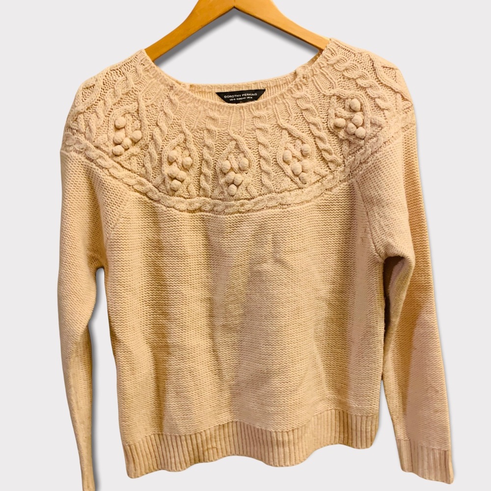 ⭐️ DORTHY PERKINS Cream Cable Knit Pom Sweater